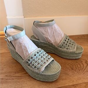 Tory Burch Women’s Mint Green Woven Espadrille Platform Sandals